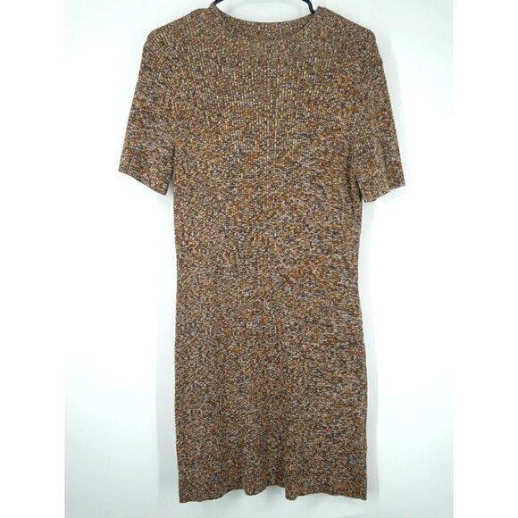 NWOT Madewell Mock Neck Marled Ribbed Bodycon Dress Brown Orange XL - Picture 2 of 7